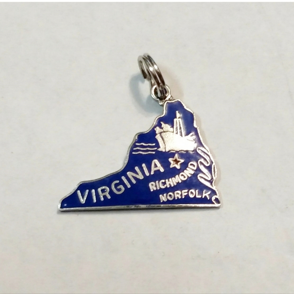 NWOT Sterling Silver State of Virginia Blue Enamel Souvenir Charm VINTAGE